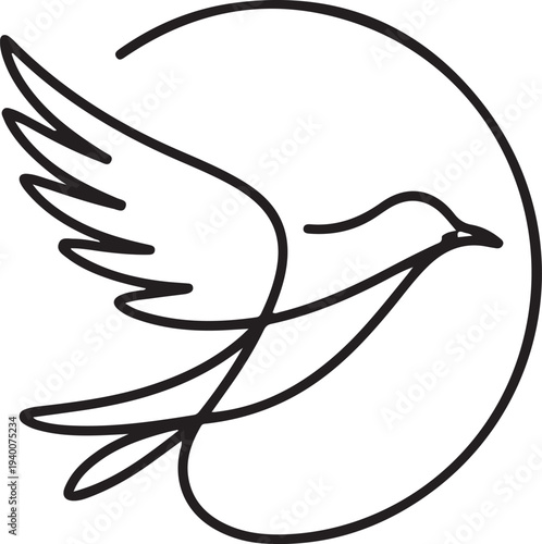 Elegant minimalist line art drawing of a bird in flight circle design
