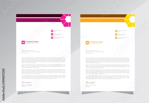 Letterhead design template, a4 letterhead design, business letterhead design and Vector illustration, company letterhead tempalte with pink and yellow color.