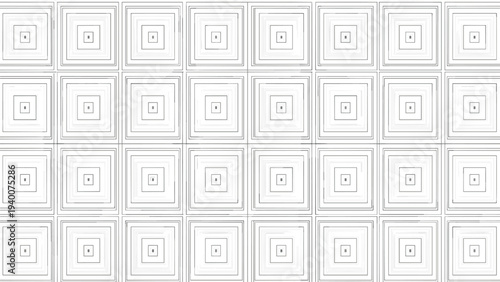 Clean geometric line pattern of repeating concentric squares creates a modern tile effect on a white background for graphic design.