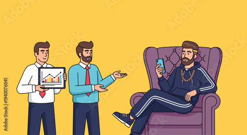 Entrepreneurs Presenting Business Proposal to Wealthy Investor Vector Illustration