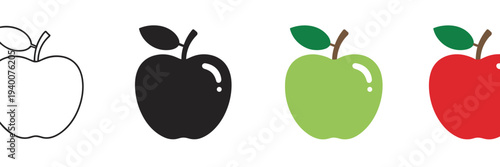 Four Apple Icons in Different Styles outline silhouette