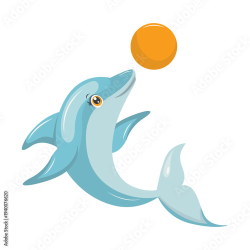 Cute Dolphin Character in Action. Vector Illustration in Cartoon Style.