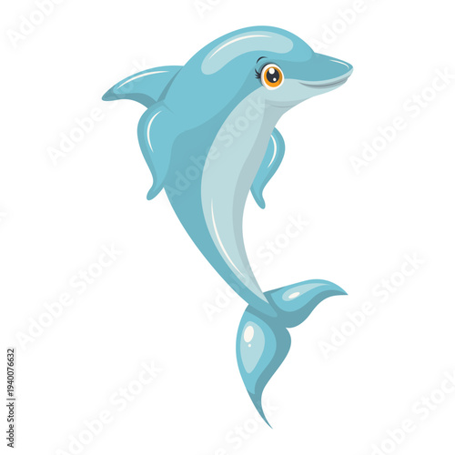 Cute Dolphin Character in Action. Vector Illustration in Cartoon Style.