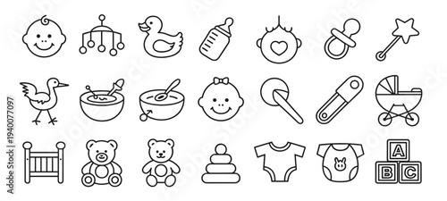 Simple Line Art Icons for Baby and Child Items symbol