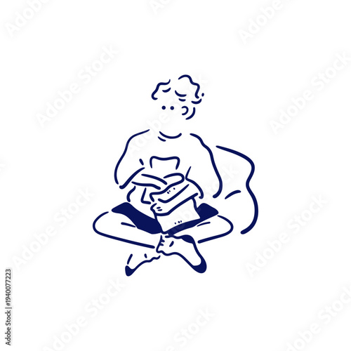 部屋でゆったり過ごす女性のイラスト素材
