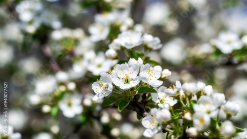 White petals grace branches in spring.