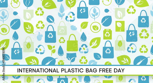 Eco friendly icons and bags on international plastic bag free day