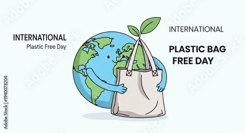 Earth holding beige eco friendly bag on international plastic bag free day