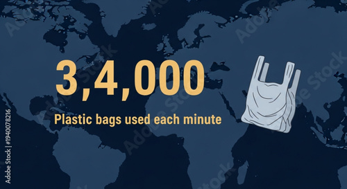 Plastic bag usage statistics globally with world map background
