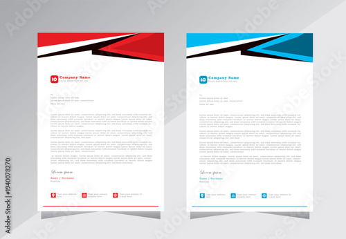 Professional Letterhead Template Set, A4 letterhead, Business letterhead design. corporate modern letterhead design template with red and blue color,  A4 vector template. 