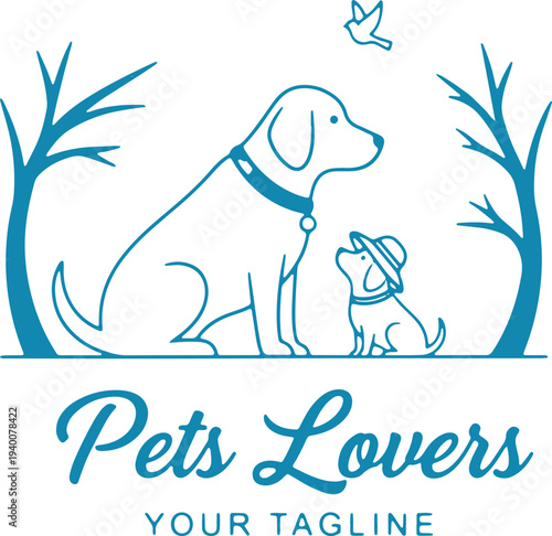 Illustration of pets lovers logo design with dog and puppy illustration
