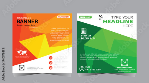 Digital business marketing banner for social media post template, Business webinar template design for marketing, orange and green color post design, vector eps 10