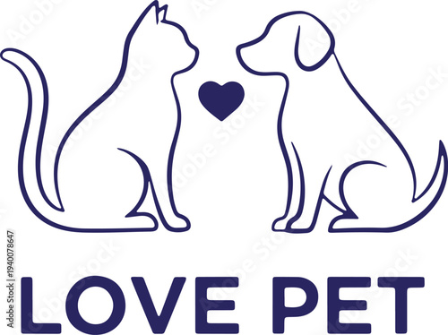 Illustration of love pet logo design with cat and dog silhouette