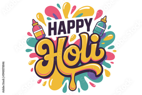 Vibrant holi celebration logo with colorful paint splatters