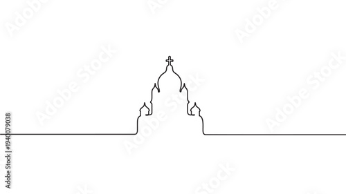Church building simple black line icon with cross on dome, representing faith and worship featuring art, religion, architecture with religious and