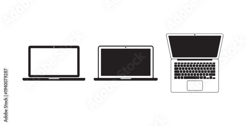 Laptop computer top and front view silhouette icons showing hardware design with keyboard and track