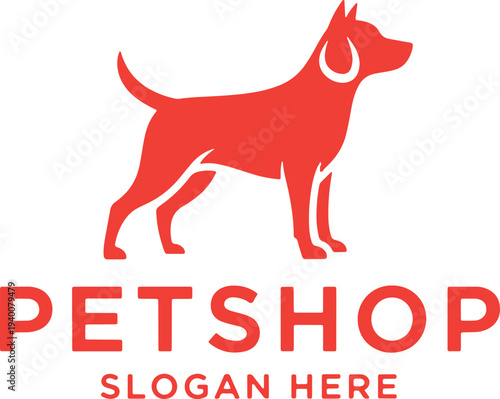 Illustration of red dog pet shop logo design template