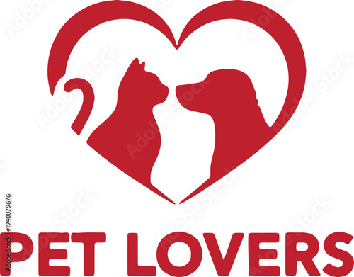 Illustration of pet lovers logo with heart cat and dog silhouette
