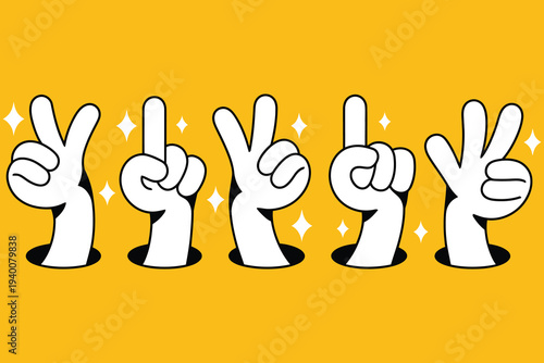 Peace signs in a row on yellow background
