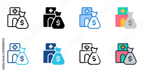 Hospital Bills icons set multiple style collection. Editable stroke 
