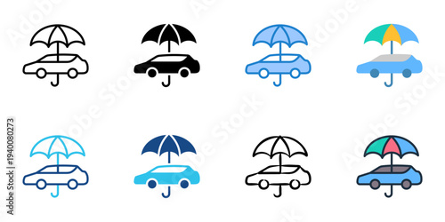 Auto Insurance icons set multiple style collection. Editable stroke 
