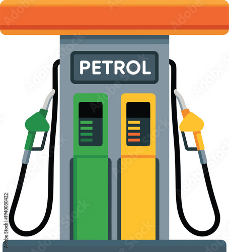 Modern petrol fuel pump station illustration with gasoline nozzles, energy refueling equipment, gas dispenser machine icon for transportation, automotive service, fuel industry concept design