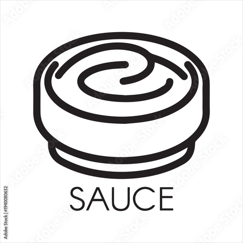 Contour icon of plate with sauce. Culinary logo in thin line style for various recipes, cookbooks, culinary sites and other projects. Vector illustration