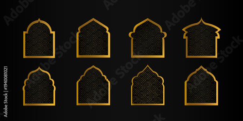 Golden Islamic Mosque Windows Frame Doors Shape Template. Vector Illustration Design