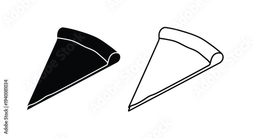 Two pizza slices one solid black and one outlined in white