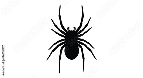 Simple black silhouette of a spider with eight legs prominently displayed