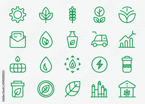 Green environmental icons show biomass on gray background.