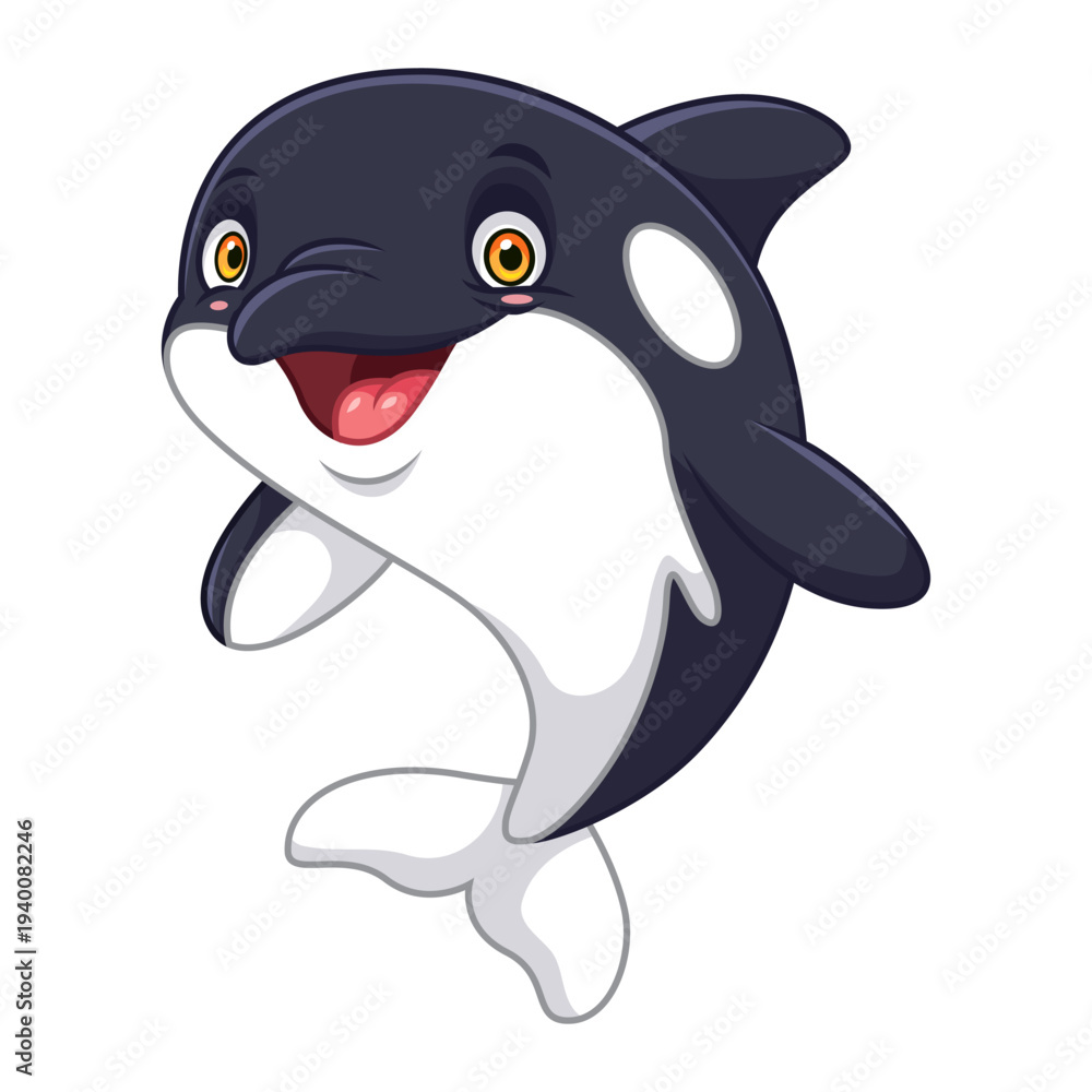 Fototapeta premium Cartoon killer whale on white background