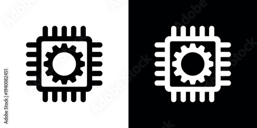 Black and white gear on microchip symbol
