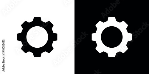 Black and white gear on split color background symbol 1
