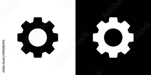 Black and white gear on split color background symbol 2