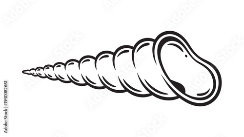 Seashell spiral tapering shape with curved lines representing oceanic natural elements featuring conch, taper, marine life with ocean and beach