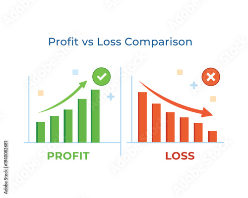 Profit vs loss comparison with green growth chart and red decline chart