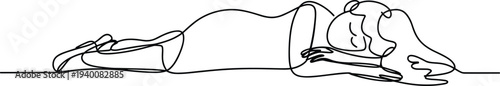WebMinimalist sleeping person illustration, peaceful rest flat vector continuous line drawing