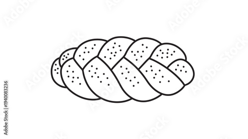 Braided bread icon with black outlines and small dots representing texture on a white background featuring challah, brioche, loaf with baking and
