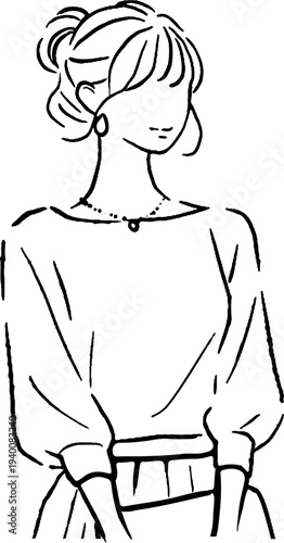 女性の線画イラスト　モノクロ　ミニマルデザイン ベクター