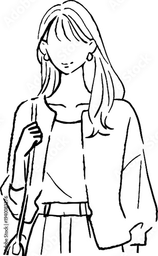 オフィスカジュアルな女性の手描きベクターイラスト　シンプルライン