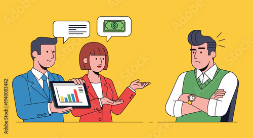 Business People Discussing Financial Offer and Negotiation Vector Illustration