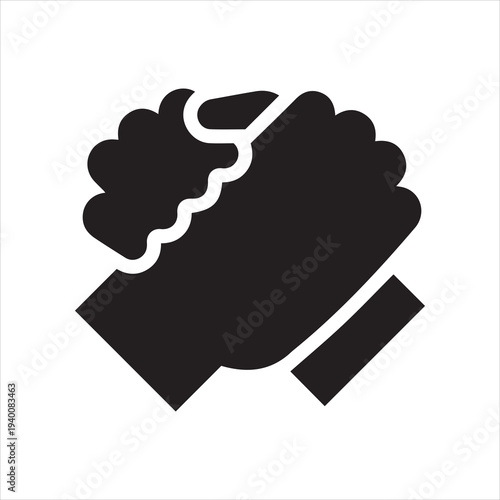 Handshake of two people icon in flat design style. Simple black logo for brotherly support, meeting, armwrestling, business teamwork concept image. Contour arm silhouette. Vector illustration