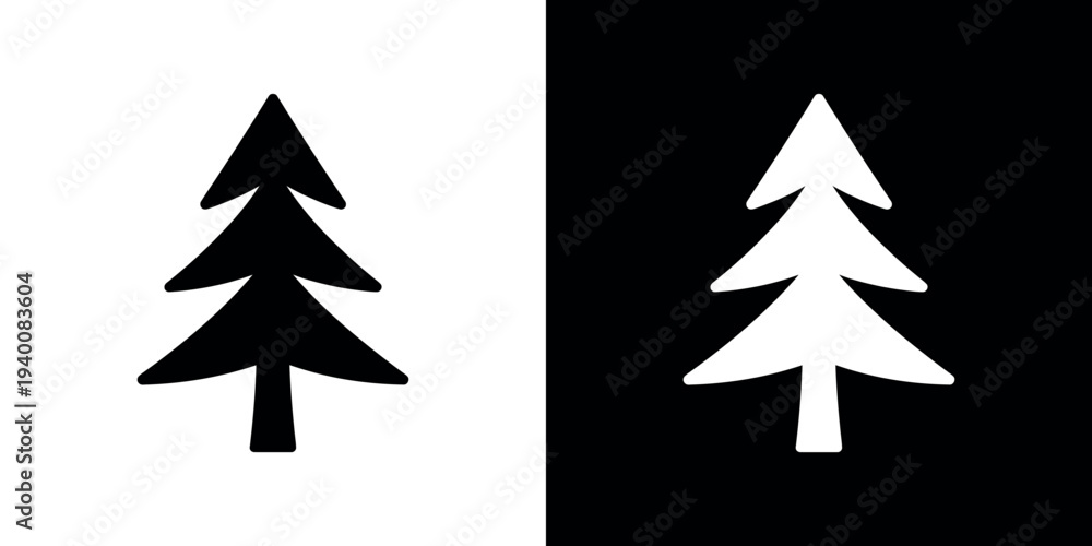 Obraz premium Black and white pine tree silhouettes on split color background 1