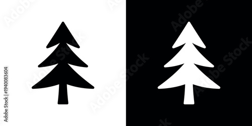 Black and white pine tree silhouettes on split color background 1