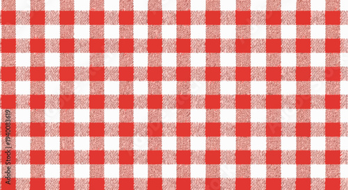 Classic Red and White Gingham Checkered Pattern Vector Background for Picnic, Tablecloth, or Rustic Design Elements