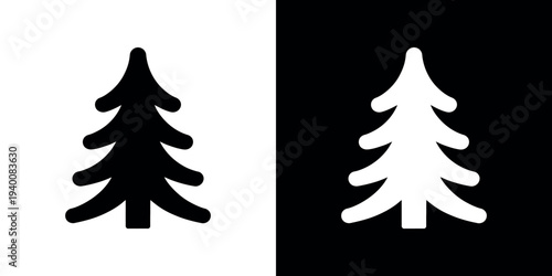 Black and white pine tree silhouettes on split color background