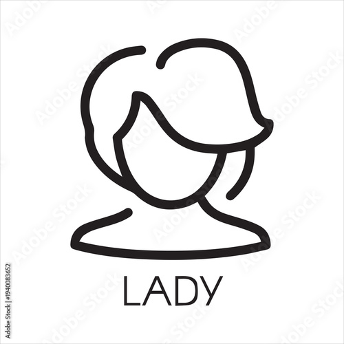 Abstract portrait of an adult lady linear icon. Silhouette of middle-aged woman with model haircut contour sticker. Cosmetology, female avatar concept