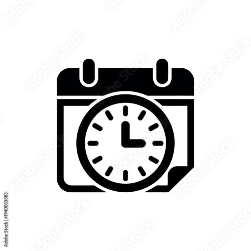 Black calendar with clock face white symbol