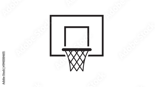 Basketball hoop icon with black outline and net, representing sports and recreation featuring basket, sport, game with outdoor sport and indoor sport